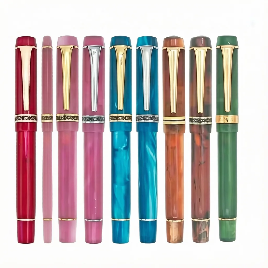 Kaigelu 316 Acrylic Fountain Pen Polish Nib Gold Clip White Marble Amber Pattern Ink Pen Writing Gift Students Office Business