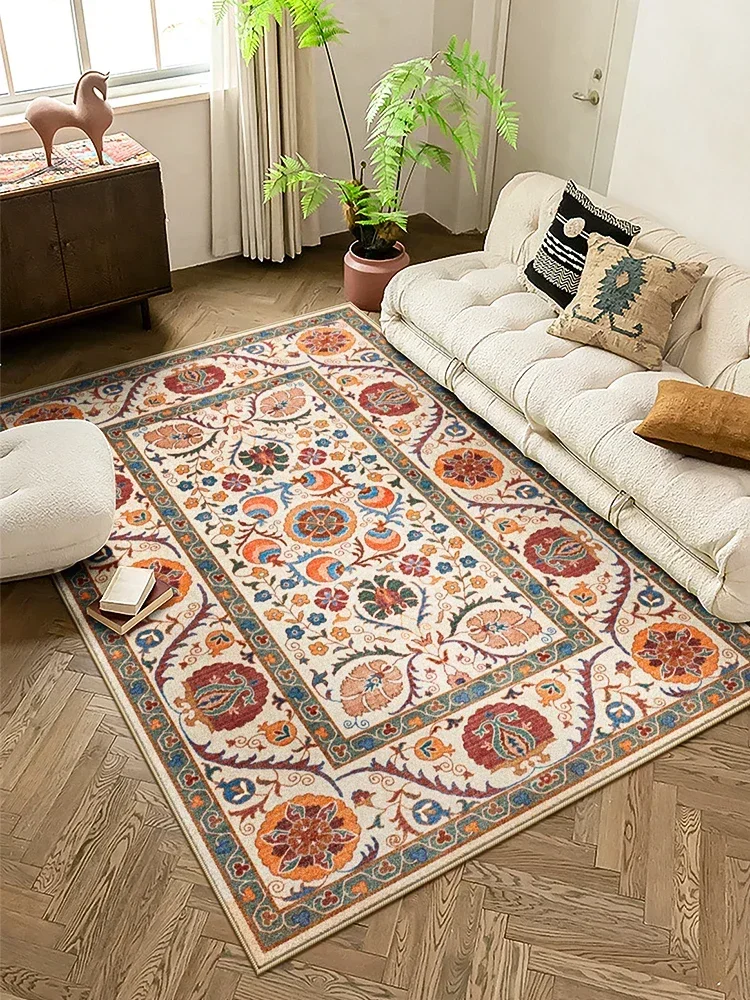 Bohemian Ethnic Area Rug for Living Room Coffee Table Oversized Machine Washable Non-Slip Soft Floor Mat
