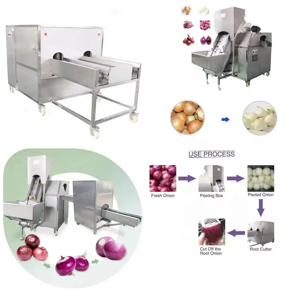Máquina Peladora Automática Pequeña Fini para Ajo y Cebolla con Procesamiento de Picado y Despuntillado por Aire, y Compresor de Aire
