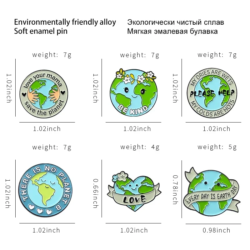 Protect Earth Environment Collection Enamel Pins Custom Green Earth Day Brooches Lapel Badges Jewelry Gift for Environmentalists