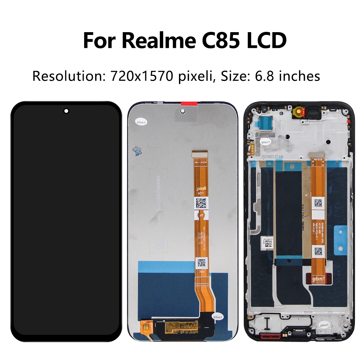 6.8'' LCD Display Screen for OPPO Realme C85 5G Touch Panel Digitizer RMX5253 with Frame - Mobile Phone Screen Replacement