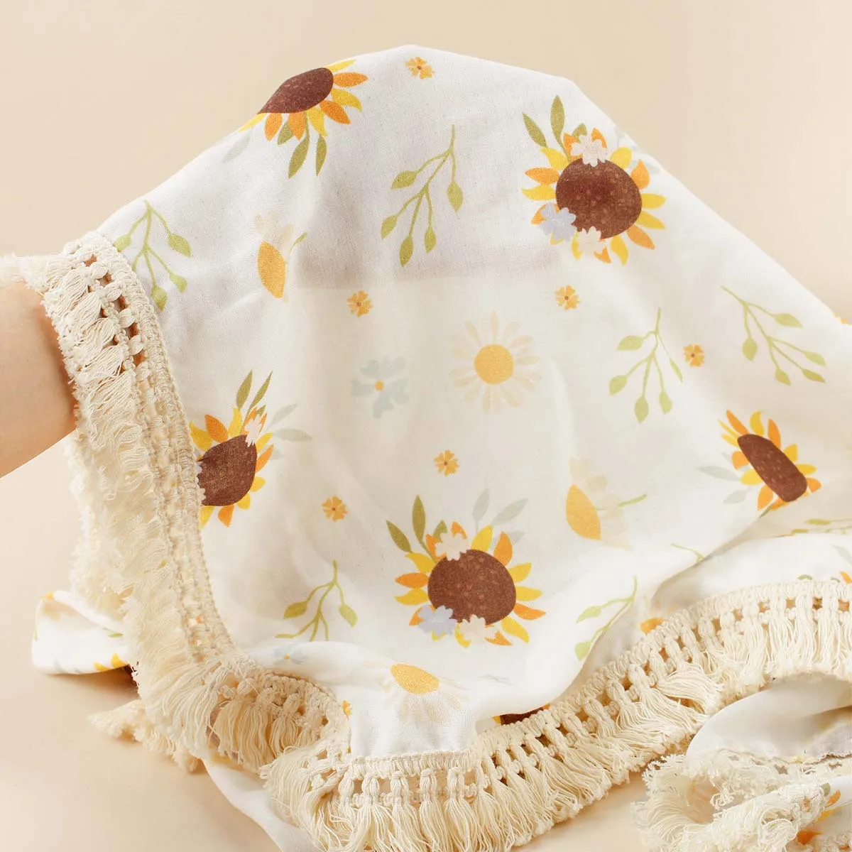 Floral Print Baby Blanket Cotton Summer Muslin Swaddle Gauze Stroller Cover Sunflower Tassel Baby Bath Towel Newborn Bedding