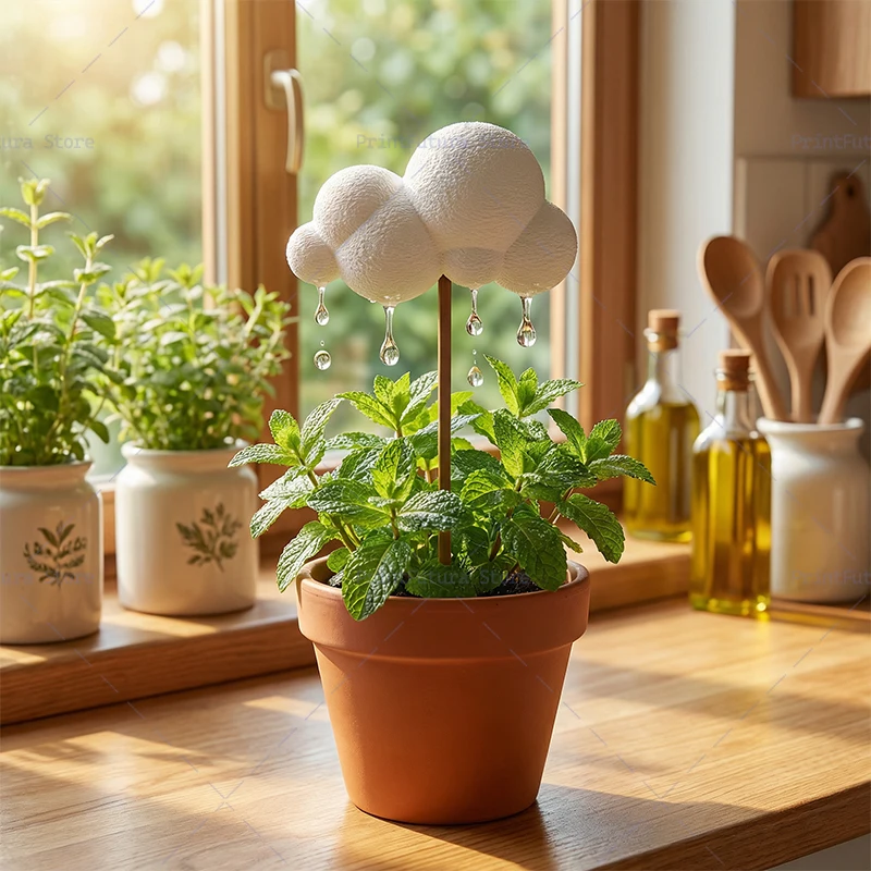 3D-Gedruckter Wolken-Bewässerungs-Blumentopf, Regentropfen Automatische Bewässerungsvorrichtung Kreativer Tropfender Blumentopf für Zimmerpflanzen Heim-Deko