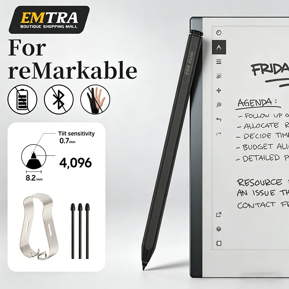 4096 Levels Pressure EMR Pen for ReMarkable 2 Premium Tilt Sensitive Stylus with Eraser and Palm Rejection for ReMarkable Paper