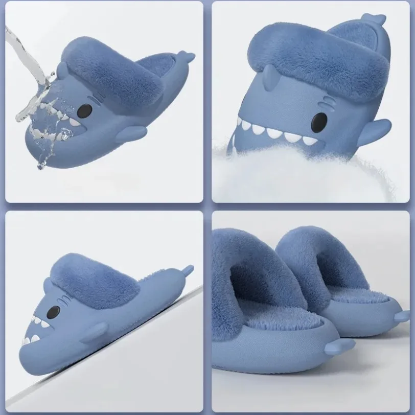 Women Shark Slippers Slides Platform Winter Warm Fluffy Sandal Home Cloud Clapper Soft Room Shoes Children Plush indoor 2024 New