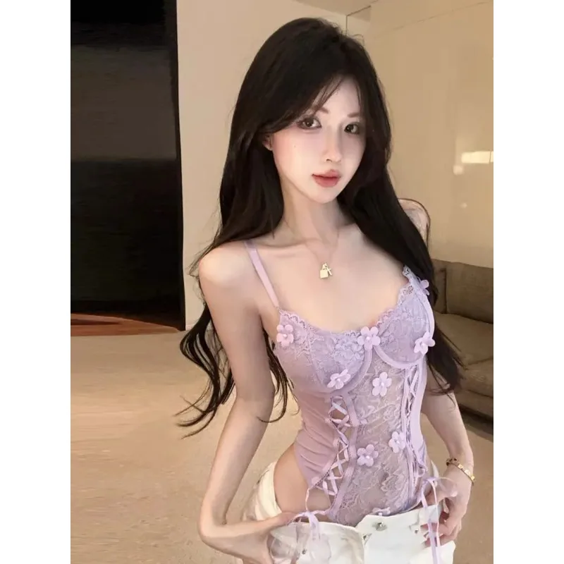 

Новый женский комбинезон без рукавов с кружевной отделкой, однотонный, универсальный, повседневный