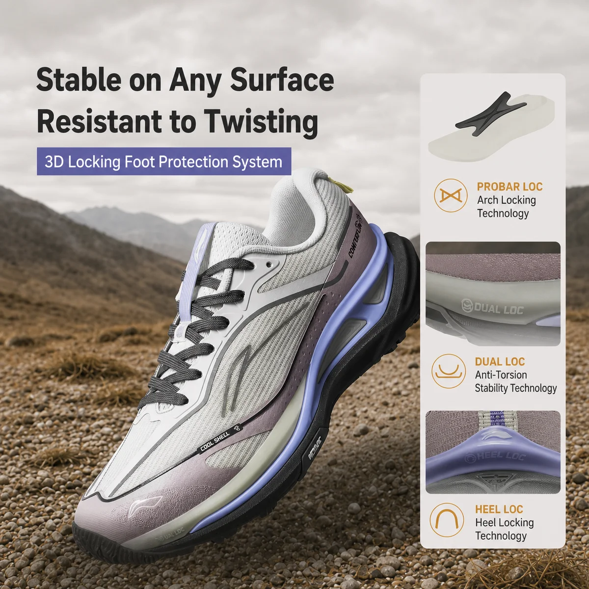 Li-Ning Women's AXY ROCELIA Outdoor Hiking Shoes COOL SHELL Breathable Stable Comfortable Light LiNing  Sports Shoes AHTW042