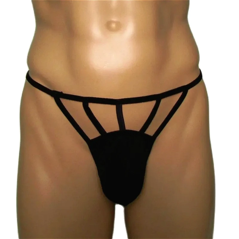 Ice Silk Sexy Thongs String Men Bugle Pouch Underwear Hollow Out Homme Sexy Mens Lingerie Smooth Man T-panties Low Waist Solid