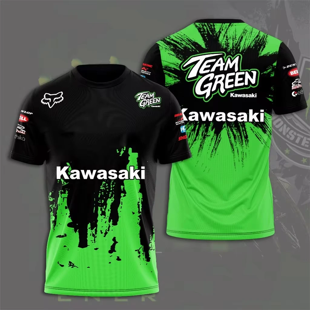 Kawasaki Motorcycle Racing Team Men T-shirt Summer Short Sleeve Women Oversized Clothing 2024 New Fashion Children Tee Tops