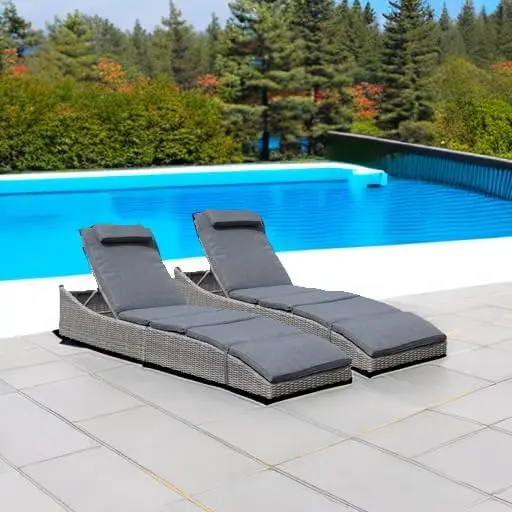 Soleil Jardin Folding Pool Lounge Chair Set of 2 Outdoor Adjustable Chaise Lounge Chair, Fully Assembled, Dark Gray