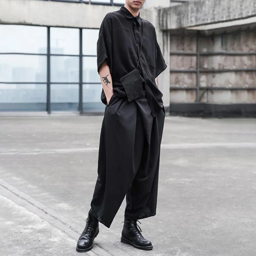 Gothic Y2k Culottes Button Irregular Casual Hakama Streetwear Personality Japanese Harajuku Culottes Men\'S Clothing Unisex 2024