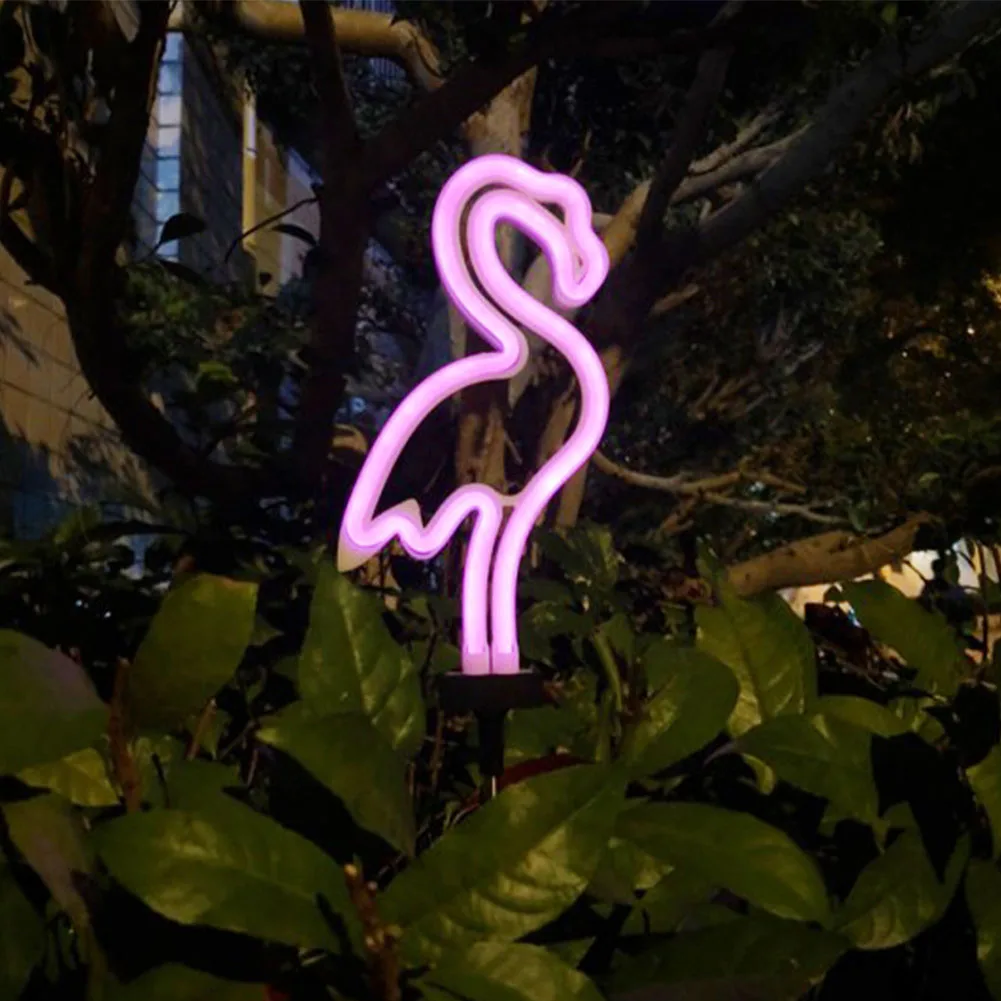 2 ชิ้น/แพ็ค IP55 กันน้ํา Neon Stake ภูมิทัศน์ Home Pathway ตกแต่งกลางแจ้งพลังงานแสงอาทิตย์ Flamingo Light สําหรับ Garden