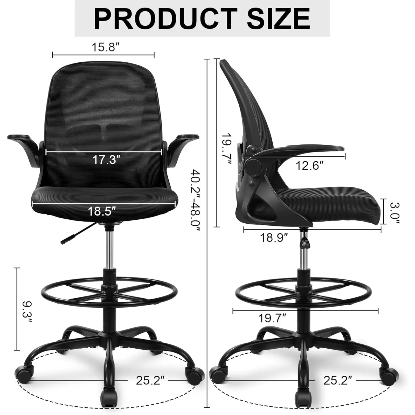 US Primy Drafting Chair Tall Office Chair with Flip-up Armrests Executive Ergonomic Computer