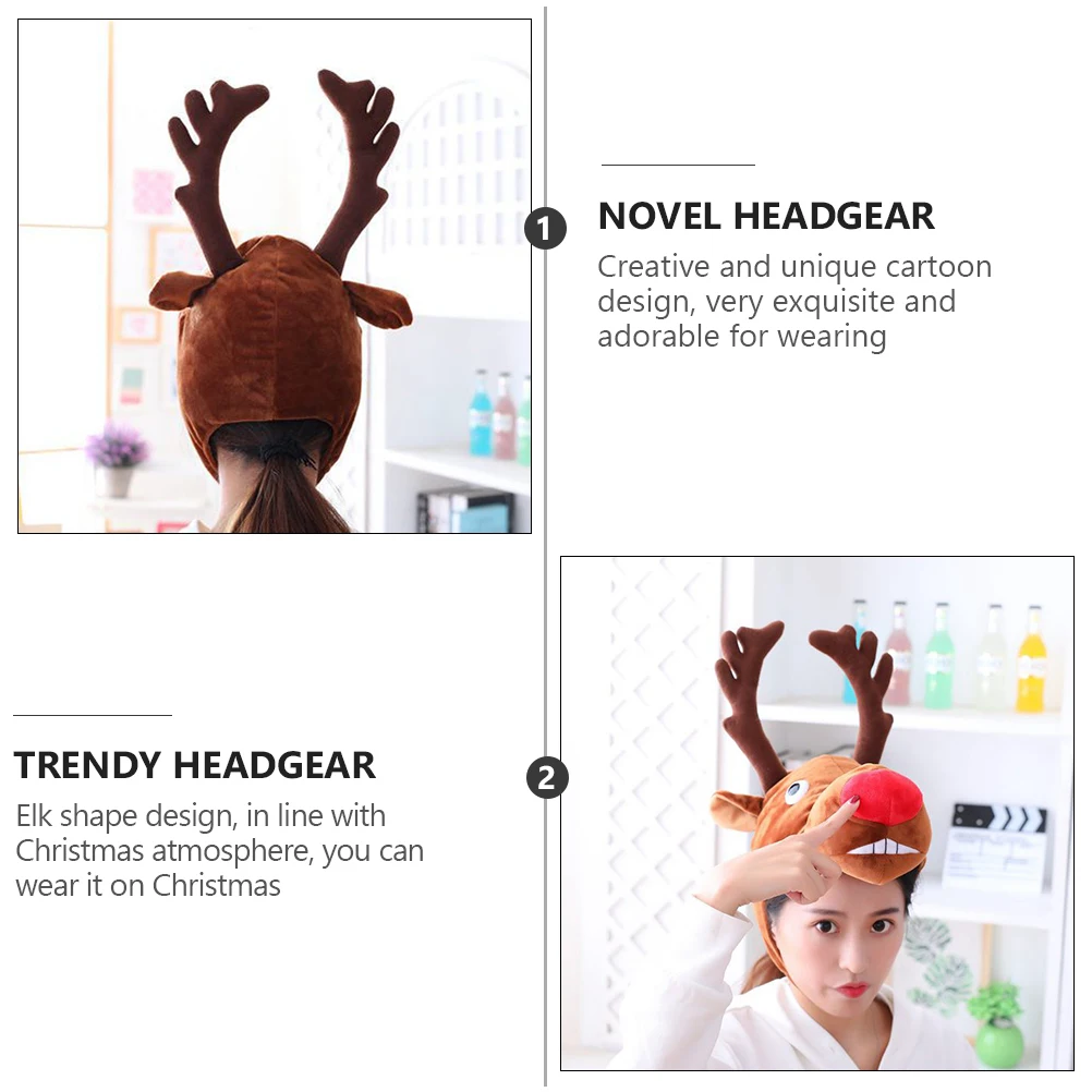 

1 pc Cute Elk Shaped Headgear Hat for Christmas Party Costume Accessories Warm Winter Headwear Gift for Friends PP Cotton