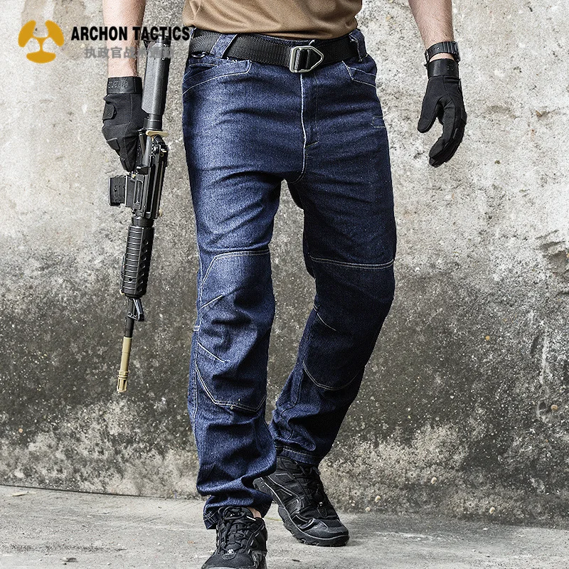 Outdoor Camping Man Jeans Multi Pocket Denim Pants Combat Hiking Fishing Men Wearable Special Force Flexible Long Trousers