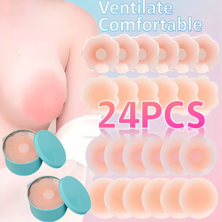 Sutiã de elevação de pétalas mamárias para mulheres, tampa do mamilo, ponto anti convexo, adesivos invisíveis no peito, pétala de peito versátil, 12 PCs, 24 PCs