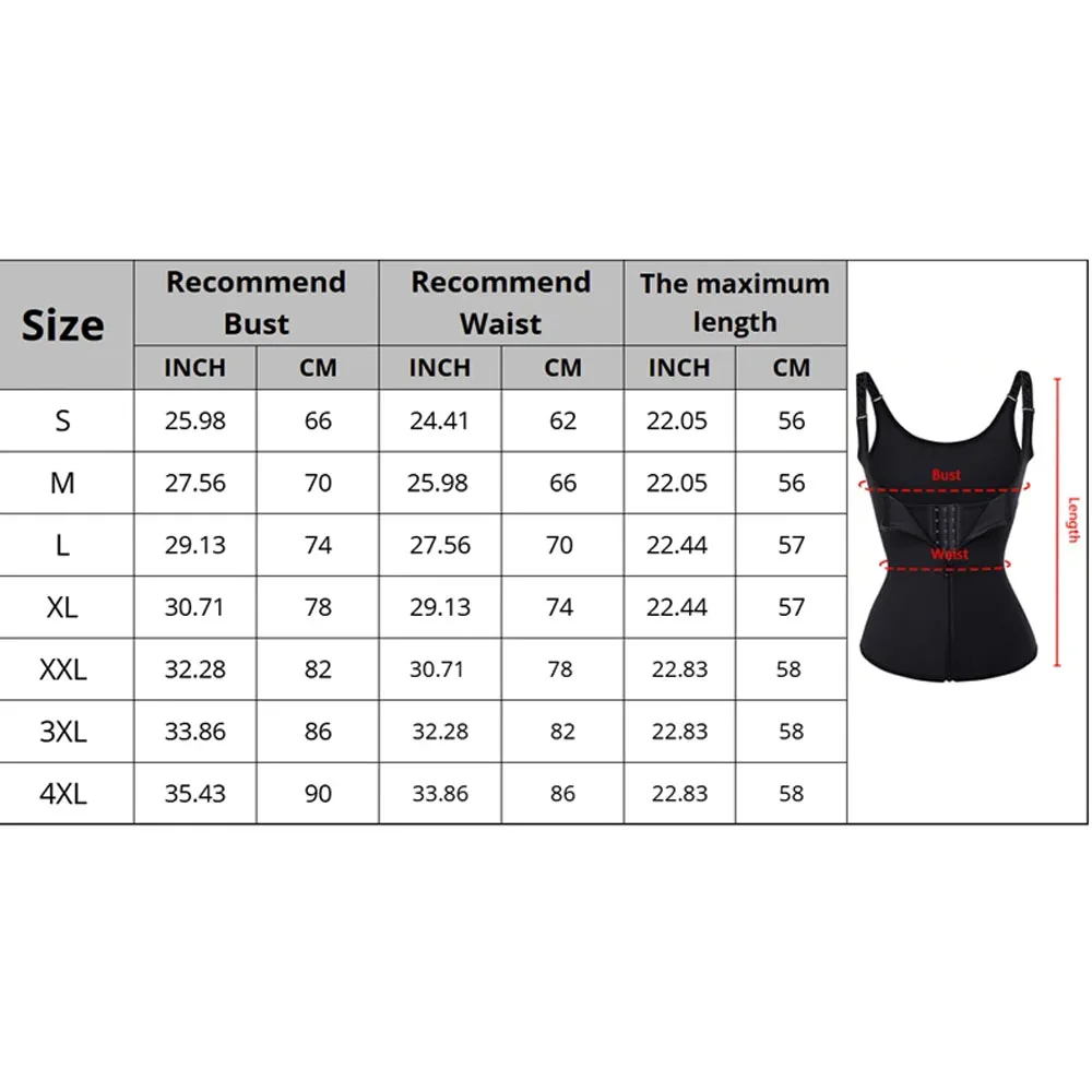 Women Waist Trainer Corset Zipper Vest Body Shaper Cincher Shapewear Slimming Belt Sports Girdle Neoprene Sauna Tank Top