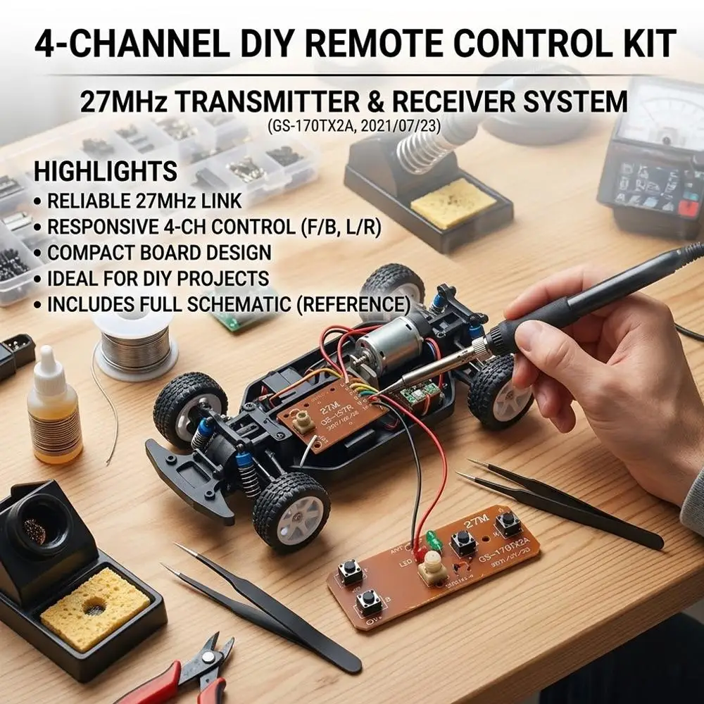 27MHz Remote Control Kit 4CH Wireless Transmitter Receiver Board Module Radio Frequency Signal Circuit DIY RC Car Toy Parts view 4