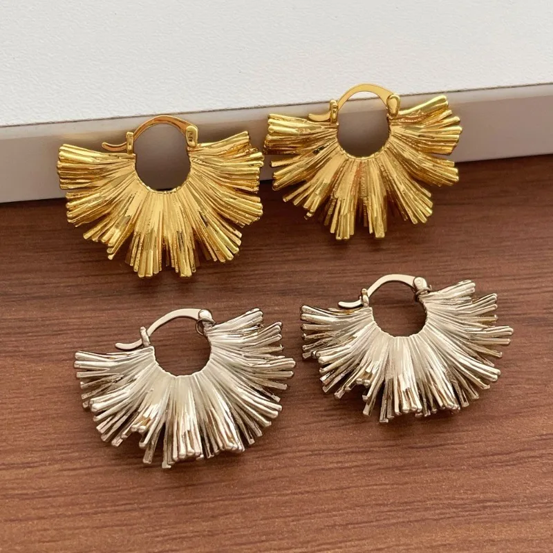Minar Unique Design Metallic Irregular Sector Hoop Earrings for Women 14K Real Gold Silver Plated Copper Alloy Casual Jewelry