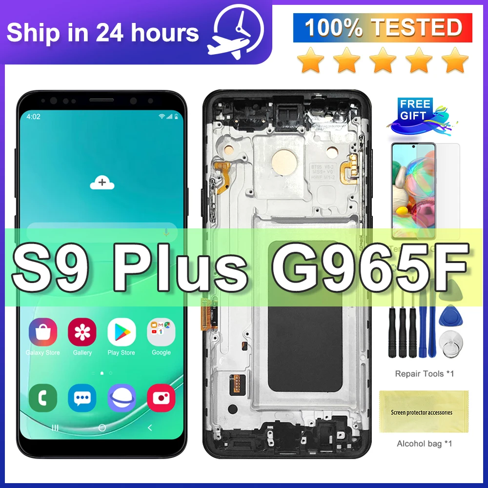 100% Tested TFT For Samsung S9 Plus G965 G965F LCD Display Touch Screen with Frame, For Galaxy S9+ Display Replacement