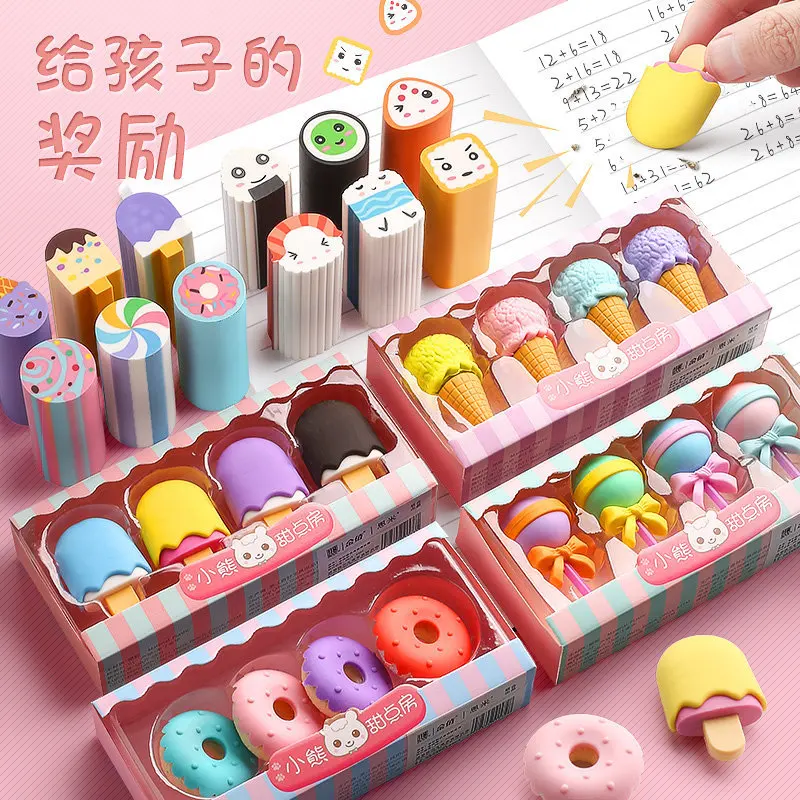 4Pcs/set Ice Cream Funny Erasers Doughnut Cute School Rubbers Kawaii School Supply Korean Stationery Cute Desk Accessories