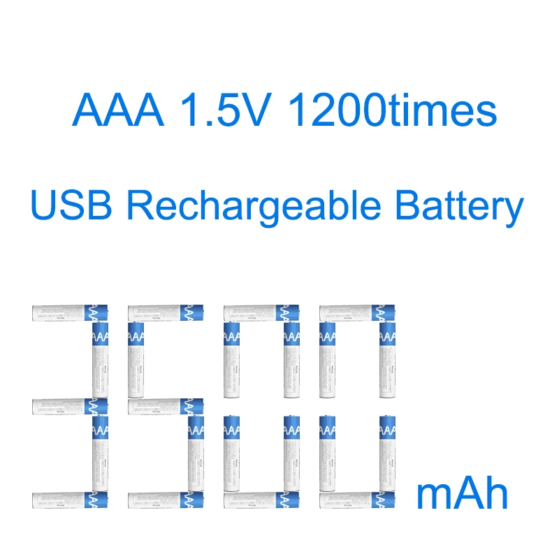 12Pc 1.5V AAA 3500 mAh USB Rechargeable Li-ion Battery For Remote Control Wireless Mouse Toy +TYPE_C Cable Charger High Capacity