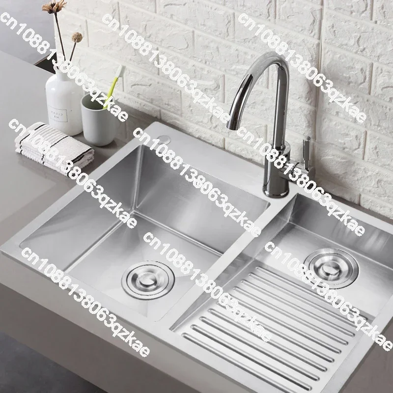 304 Stainless Steel Manual Laundry Sink with Washboard 90*48*22cm Integrated Balcony Laundry Tub Slot Thickened Double Bowl