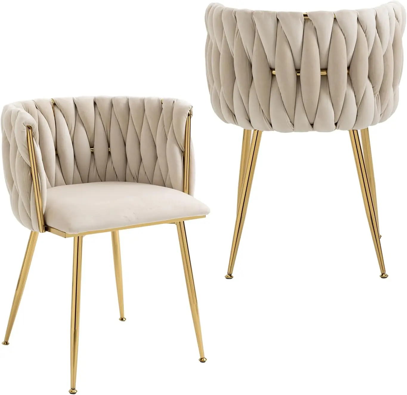 Nrizc Velvet Dining Chairs Set of 2, Woven Upholstered Dining Chairs with Gold Metal Legs