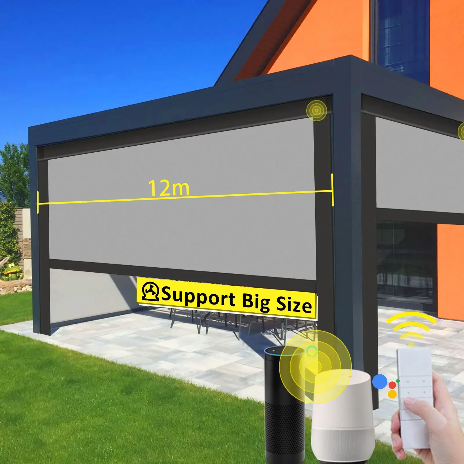 Zip Track Outdoor Blind Motorized Window Sh for Garage Balcony Motorized Windproof Blind Size