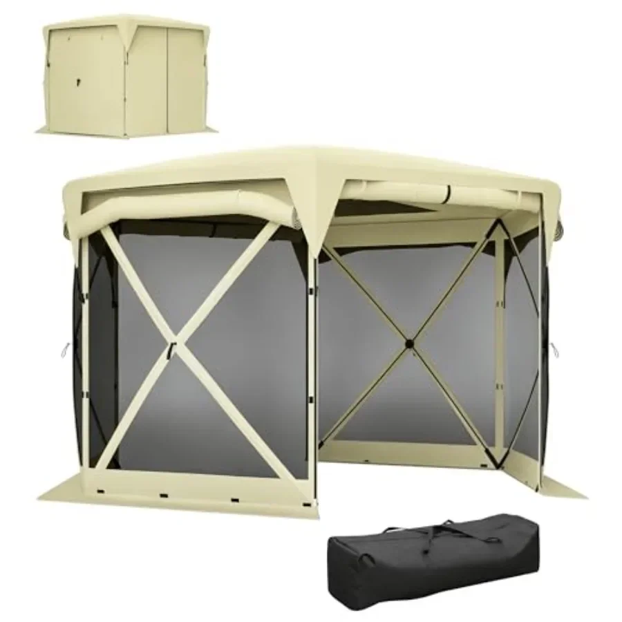 Pop Up Gazebo Sn Tent House 11 x 11ft with UPF30+ Removable Roof Cover 4 Roll-up Wind Panels and Carry Bag for Camping Patio Ba