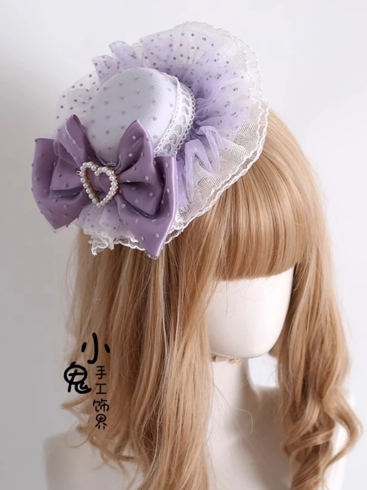 Original Sweet Elegant Princess Lolita Hair Accessories Handmade Dot Lace 3D Flower Bow Versatile Purple Headband Women Headwear