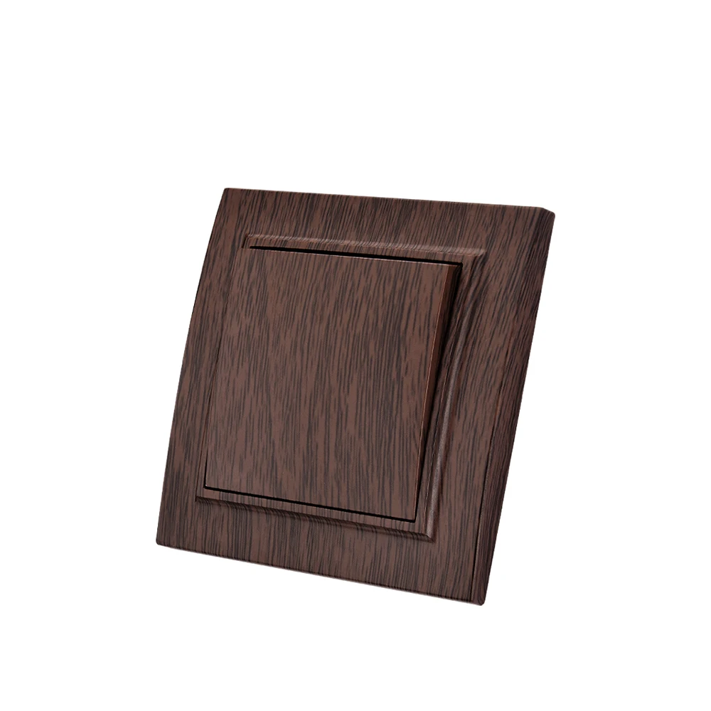 WESA Brown Wooden Wall Rocker Light Switch Flame Retardant Plastic Panel 1 Gang 1 Way Wall Button Switch Frosted On And Off AC