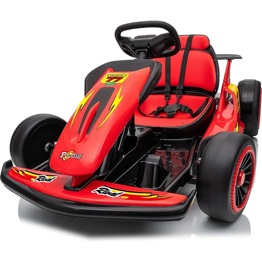 

24V Electric Go Kart for Ages 6-12 with EVA Tires Red 400W Motor Max Speed 8.1 MPH High/Low Speed Settings Music USB Fast Drift