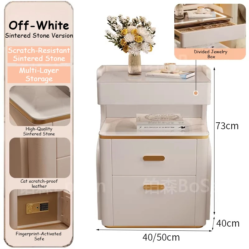 Decor Aesthetic Bedside Table With Charging Station Wooden Nightstands Touch Control Tricolor Lamp Fingerprint Unlock Furniture