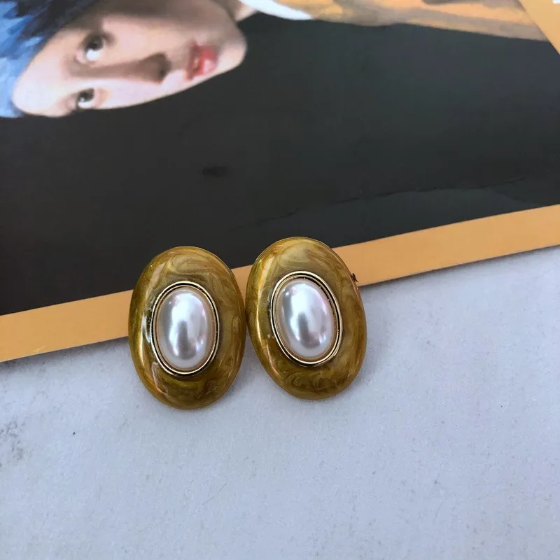 

Yellow Drip Glaze Needle Earrings Overseas Vintage Jewelry Earrings Oil Painting Earrings