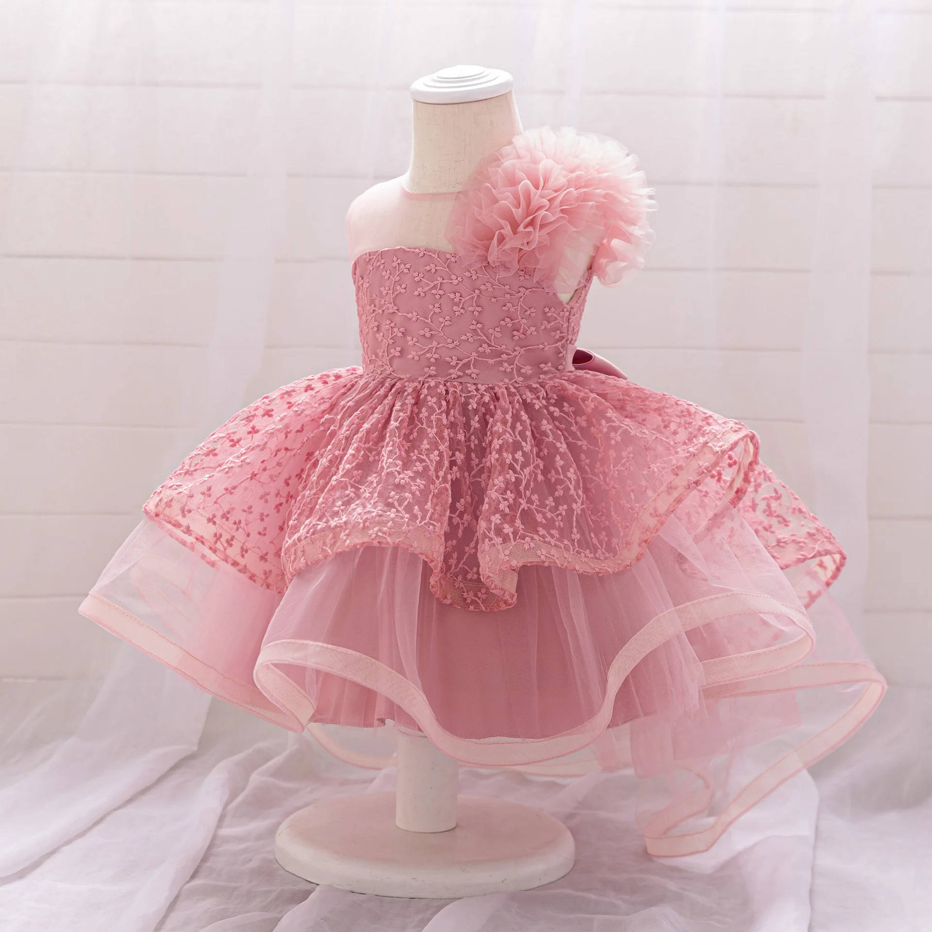 Baby Girl Dresses For 1st Birthday Party Dresses Fashion Embroidery Mesh Girls Wedding Dress Children's Elegant Evening Dress