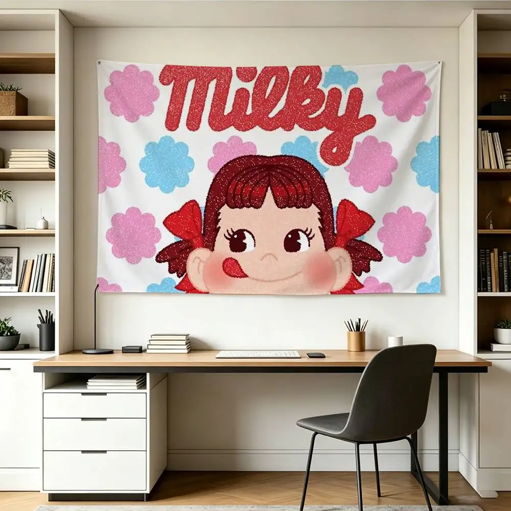 CUTE M-Milky Peko Chan Flags Wall Hanging Background Art Banner for Bedroom Home Outdoor Decor