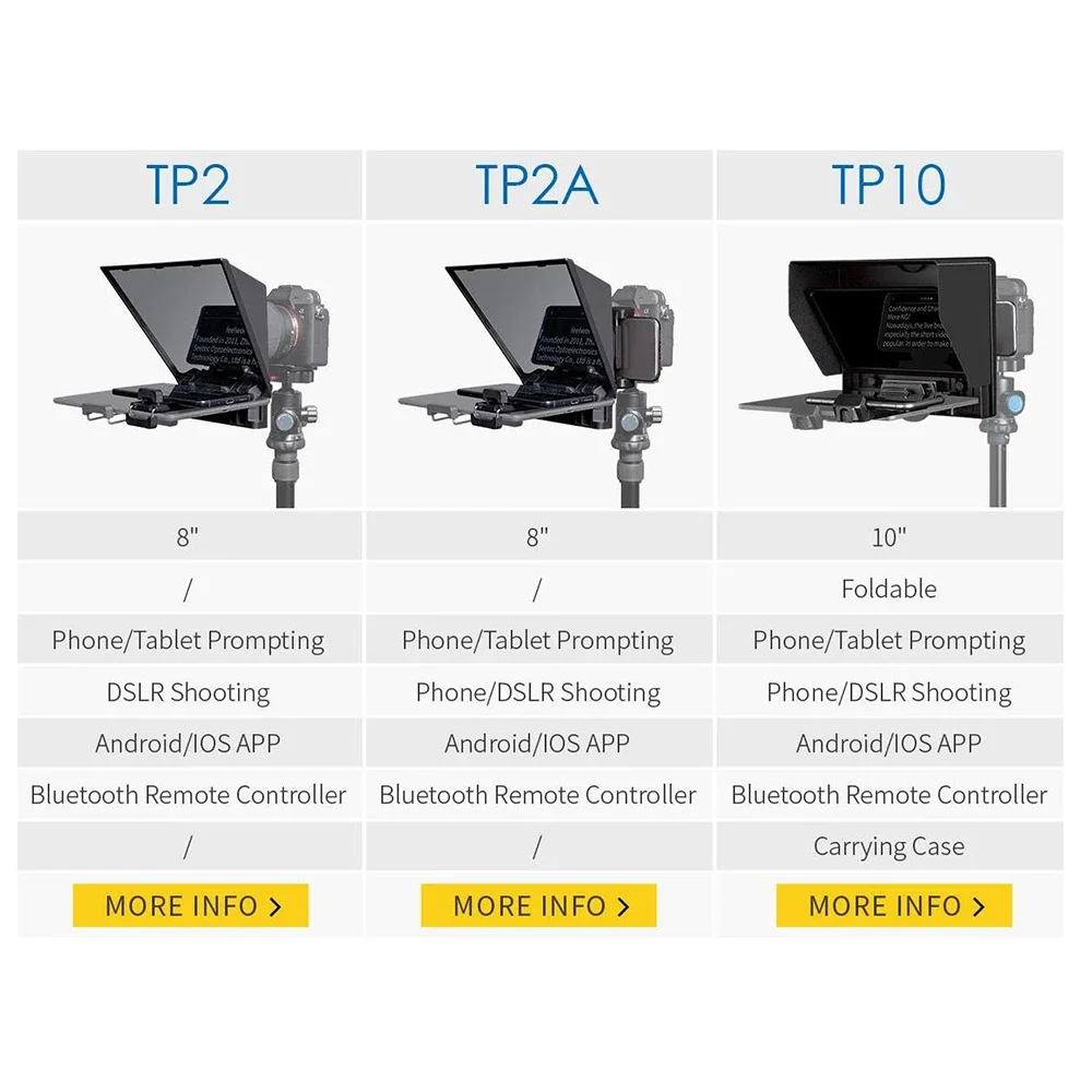Imagem -05 - Feelworld-teleprompter Dobrável Portátil com Controle Bluetooth e Adaptador de Lente Dslr Câmera Shooting Tp10 10