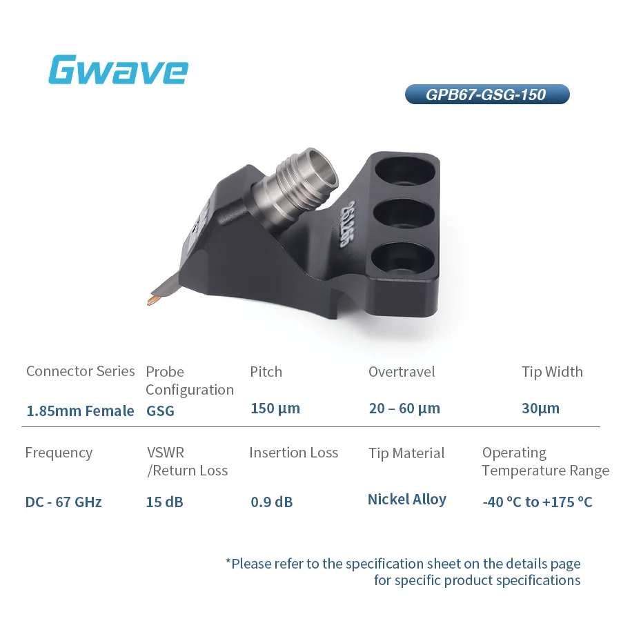 Gwave 67GHz GSG RF Probe, 0.15mm Pitch, 1.85mm Female RF Connector, Ultra-Wideband High Frequency Test Probe