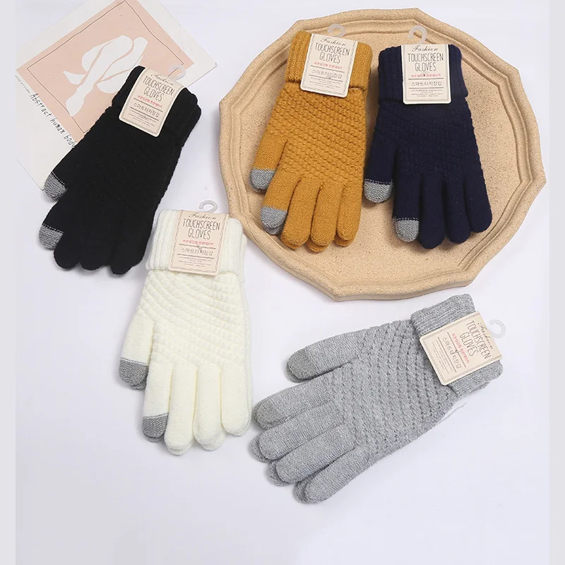 Winter Touch Screen Gloves Women Men Warm Stretch Knit Mittens Imitation Wool Full Finger Female Thicken Skiing Sports Gloves