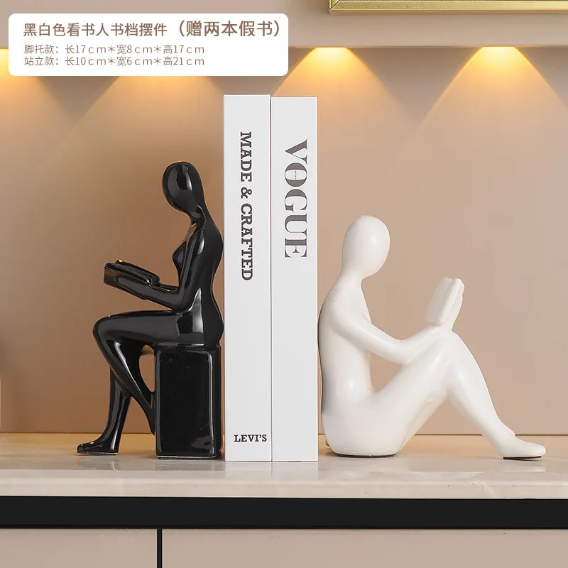 Ceramic Girl Sculpture Bookends Set Reader Shape Crafts Modern Book Shelf Living Room Office Study Decoration Creative Bookends