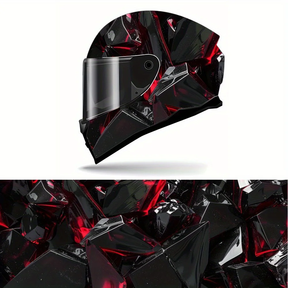 

Broken Crystal Style Cool Black and Red PVC Motorcycle Helmet Vinyl Wrap, Self-Adhesive Waterproof Sticker, Anti-Scratch Decorat