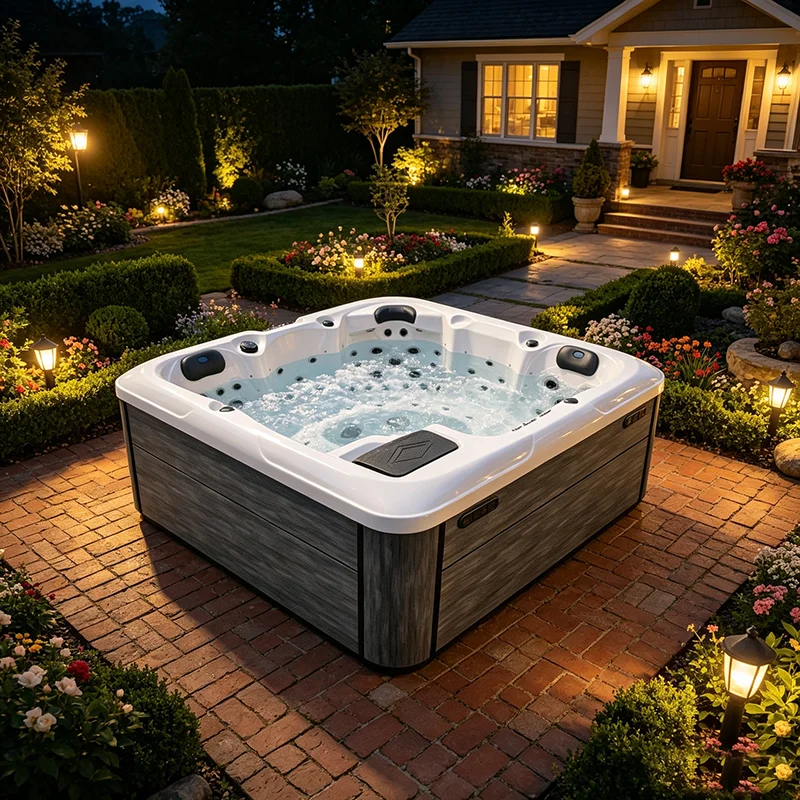 Acrylic Massage Whirlpool Tub Freestanding 4 User Outdoor Hydro Jet Bathtub