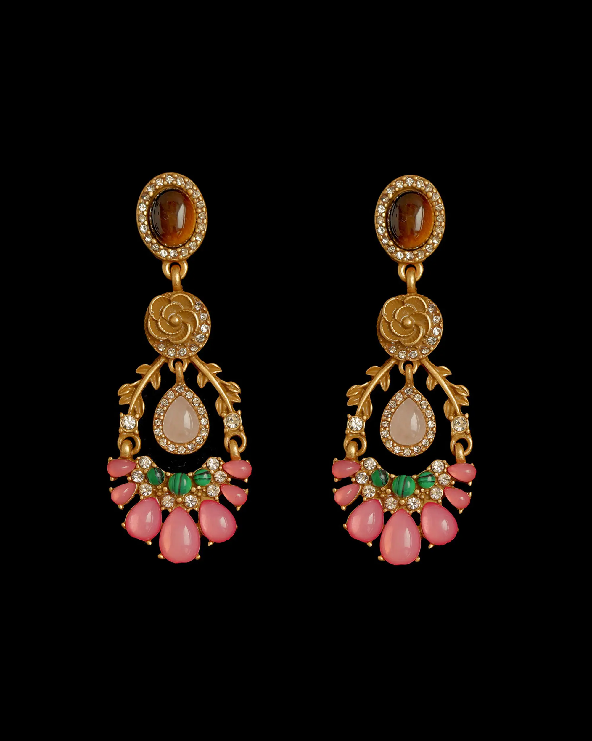 

French court vintage vacation style delicate elegant long rose flower retro earrings for women