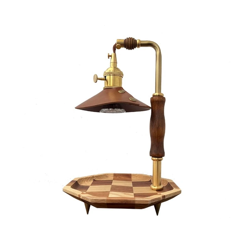 

Leather solid wood retro aromatherapy candle light no dimming melted wax light bedroom bedside atmosphere decoration ornament