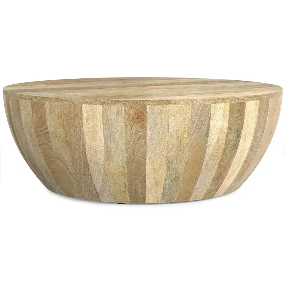 

Журнальный столик — 34-дюймовый широкий массив дерева манго, современный промышленный круглый барабанный коктейльный столик из натурального дерева, скульптурный стол для гостиной