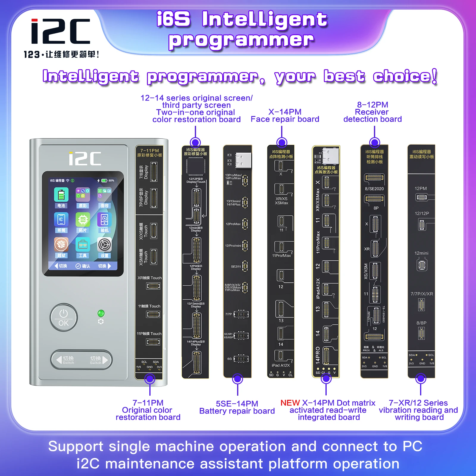 

i2C I6S Intelligent Programmer for IPhone 6-14 ProMax Face ID Battery True Tone Rear Camera Pop-Up Repair Tools