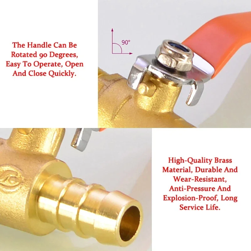 

1Pcs Brass Barb Ball Valve Male/Female Thread Adapter 1/4" 3/8" 1/2" to Push-in 8/10/12mm for Air Water Hose Nozzle