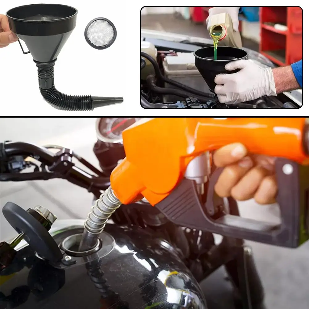 1 Pc Multi Functional Flexible Automotive Fuel Funnel: & With Oil Spill-proof & Wide Handle Mouth Refueling Tool Changing D0f1