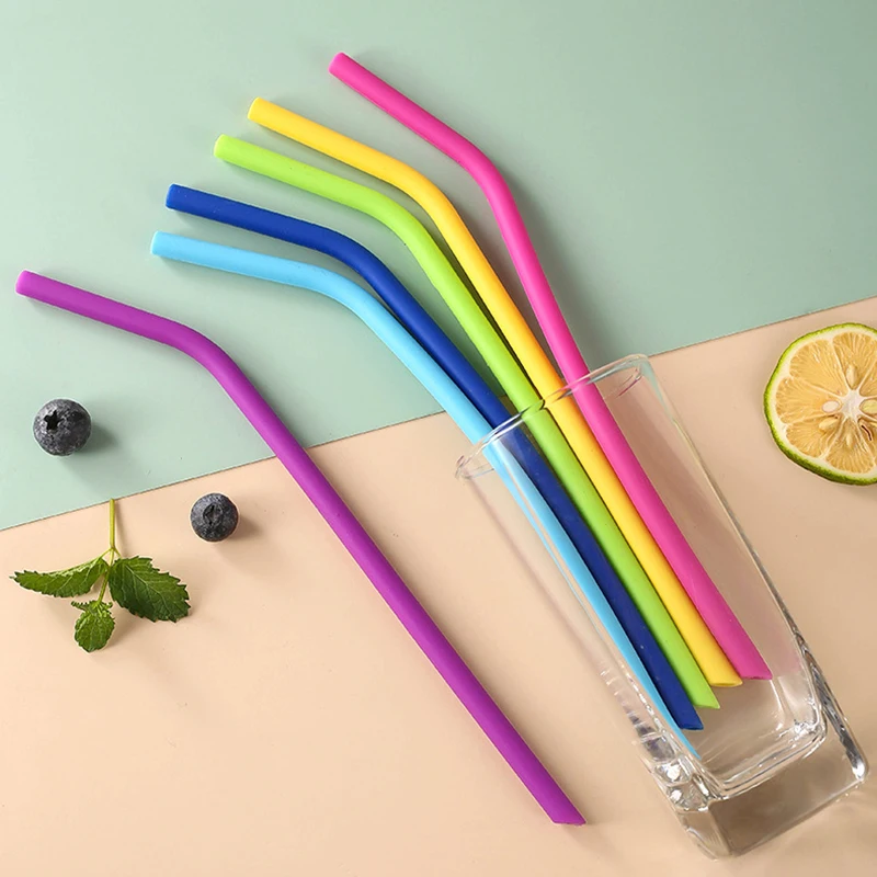 6/3/1 PCS Food Grade Colorful Silicone Straws for Children Drinking Water Drinks, Juice Curved Straws, Reusable Cocktail Straws